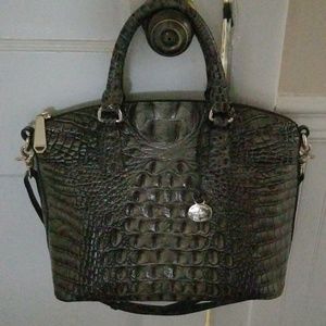 Brahmin Purse Gray/Green Textured Leather